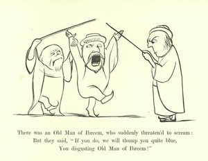 Siellä oli Ibreemin vanha mies, joka yhtäkkiä uhkasi huutaa tekijältä Edward Lear