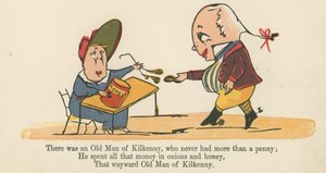 Siellä oli Kilkennyn vanha mies, jolla ei koskaan ollut enempää kuin penniäkään, kirjasta "A Book of Nonsense", jonka julkaisija Frederick Warne and Co., Lontoo, noin 1875 tekijältä Edward Lear