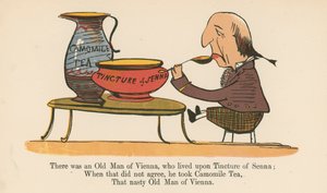 Olipa kerran Wienin vanha mies, joka eli Sennan tinktuuralla, Frederick Warne and Co:n julkaisemasta "A Book of Nonsense", Lontoo, n. 1875. tekijältä Edward Lear