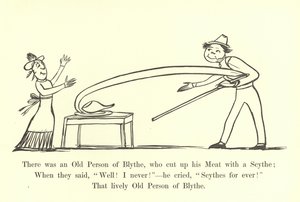 Siellä oli Blythen vanha henkilö, joka leikkasi lihansa viiteellä tekijältä Edward Lear