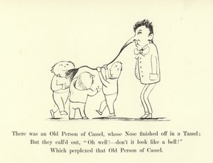 Siellä oli Casselin vanha henkilö, jonka nenä päättyi tupsuun tekijältä Edward Lear