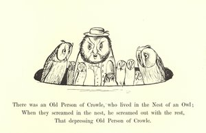 Siellä oli Crowlen vanha henkilö, joka asui pöllön pesässä tekijältä Edward Lear