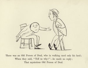 Siellä oli vanha henkilö, joka käytti kävelyssä vain kantapäätään tekijältä Edward Lear
