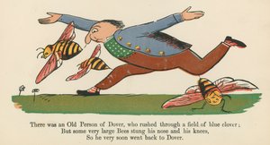Olipa kerran Doverin vanhus, joka ryntäsi siniapilapellon läpi, Frederick Warne and Co:n julkaisemasta "A Book of Nonsense", Lontoo, n. 1875.
