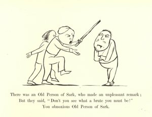 Siellä oli Sarkin vanha henkilö, joka teki epämiellyttävän huomautuksen tekijältä Edward Lear