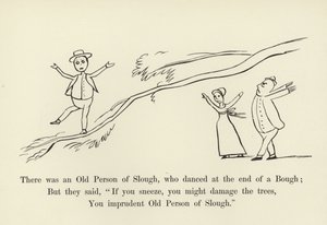 Olipa kerran eräs Sloughin vanhus, joka tanssi oksan päässä... tekijältä Edward Lear