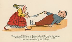 Eräs tataarilainen vanhus jakoi kaulavaltimonsa, Frederick Warne and Co., Lontoo, n. 1875, julkaisemasta "A Book of Nonsense" -kirjasta. tekijältä Edward Lear