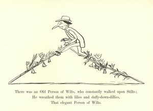 Siellä oli eräs Wilttien vanha henkilö, joka käveli jatkuvasti puujalkojen päällä tekijältä Edward Lear