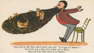 Olipa kerran vanha mies, jolla oli parta, ja hän sanoi: "Se on juuri niin kuin pelkäsin!", kirjasta "A Book of Nonsense", julkaissut Frederick Warne and Co., Lontoo, noin 1875.