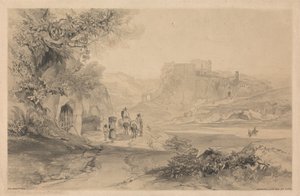 Valmontone, teoksesta ”Näkymiä Roomasta ja sen ympäristöstä”, 1841 tekijältä Edward Lear