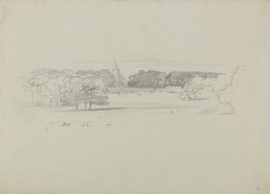 Näkymä niityn yli kirkkoon tekijältä Edward Lear