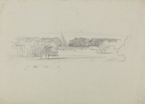 Näkymä niityn yli kirkolle tekijältä Edward Lear