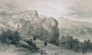 Näkymät Roomassa ja sen ympäristössä: Rocca Giovane ja kaukana Licenses- ja Civitella di Licenses -kaupungit tekijältä Edward Lear