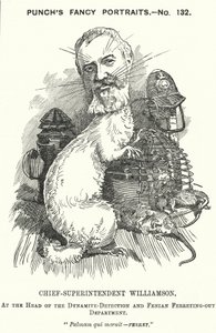 Punch-sarjakuva: Adolphus Williamson, brittiläinen poliisi ja Metropolitan Policen etsiväosaston ensimmäinen johtaja (kaiverrus) tekijältä Edward Linley (after) Sambourne