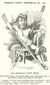 Punch-sarjakuva: Archibald Levin Smith, englantilainen tuomari ja soutu, joka kilpaili University Boat Race -kilpailussa ja Henley Royal Regatta -kilpailussa (kaiverrus) tekijältä Edward Linley (after) Sambourne