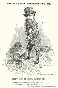 Punch-sarjakuva: Henry Cecil Raikes, englantilainen konservatiivipoliitikko (kaiverrus) tekijältä Edward Linley (after) Sambourne
