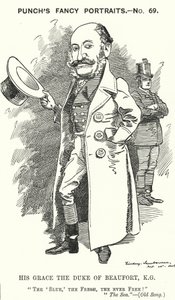 Punch-sarjakuva: Henry Charles Fitzroy Somerset, 8. Beaufortin herttua, englantilainen sotilas ja konservatiivinen poliitikko (kaiverrus) tekijältä Edward Linley (after) Sambourne
