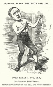 Punch-sarjakuva: John Morley, englantilainen liberaalipoliitikko (kaiverrus) tekijältä Edward Linley (after) Sambourne