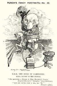 Punch-sarjakuva: Prinssi George, Cambridgen herttua, brittiläinen sotilas (kaiverrus) tekijältä Edward Linley (after) Sambourne