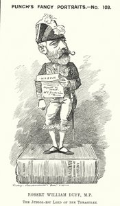 Punch-sarjakuva: Robert William Duff, skotlantilainen liberaalipoliitikko (kaiverrus) tekijältä Edward Linley (after) Sambourne