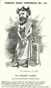 Punch-sarjakuva: Sir Andrew Clarke, brittiläinen lääkäri, William Ewart Gladstonen lääkäri (kaiverrus) tekijältä Edward Linley (after) Sambourne