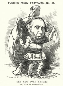 Punch-sarjakuva: Sir John Ellis, Lontoon pormestari vuonna 1881 (kaiverrus) tekijältä Edward Linley (after) Sambourne