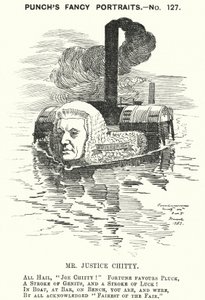 Punch-sarjakuva: Sir Joseph William Chitty, englantilainen tuomari, liberaalipoliitikko ja urheilija (kaiverrus) tekijältä Edward Linley (after) Sambourne