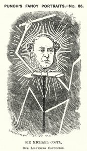 Punch-sarjakuva: Sir Michael Costa, italialaissyntyinen englantilainen kapellimestari (kaiverrus) tekijältä Edward Linley (after) Sambourne