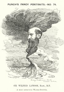 Punch-sarjakuva: Sir Wilfrid Lawson, englantilainen radikaaliliberaalipoliitikko ja raittiuskampanjan kannattaja (kaiverrus) tekijältä Edward Linley (after) Sambourne