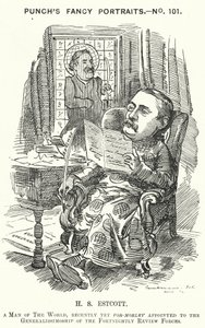 Punch-sarjakuva: Thomas Hay Sweet Estcott, englantilainen toimittaja ja toimittaja (kaiverrus) tekijältä Edward Linley (after) Sambourne