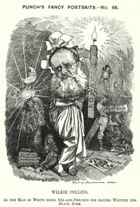 Punch-sarjakuva: Wilkie Collins, englantilainen kirjailija, näytelmäkirjailija ja novellikirjailija (kaiverrus) tekijältä Edward Linley (after) Sambourne
