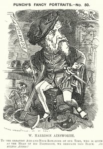 Punch-sarjakuva: William Harrison Ainsworth, englantilainen historiallinen kirjailija (kaiverrus) tekijältä Edward Linley (after) Sambourne