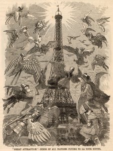 Kaikkien kansakuntien linnut lentävät Eiffel-tornille tekijältä Edward Linley Sambourne