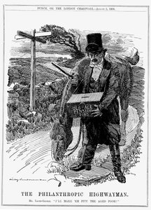 David Lloyd George (1863-1945) walesilaissyntyinen brittiläinen liberaalivaltiomies. Vuonna 1908 valtiovarainministerinä Lloyd George esitteli vanhuuseläkelainsa. Edward Linley Sambournen sarjakuva Punchista Lontoosta elokuussa 1908. tekijältä Edward Linley Sambourne