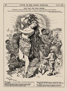 Rukouksemme avoimien tilojen puolesta. Punch, kesäkuu 1883, 1883. tekijältä Edward Linley Sambourne