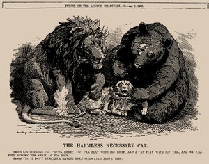 Vaaraton välttämätön kissa. Punch, 2. lokakuuta 1907, 1907.