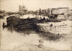 Näkymä Notre Dameen Seinen varrelta (etsaus) tekijältä Edward Millington Synge