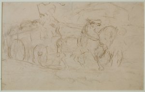 Hevonen ja kärryt (nro 9), c. 1880-luku (grafiitti paperille) tekijältä Edward Mitchell Bannister