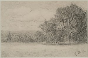 Maisema (nro 1) c. 1880-luku (grafiitti paperille) tekijältä Edward Mitchell Bannister