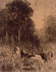 Maisema ja lehmiä etualalla tekijältä Edward Mitchell Bannister