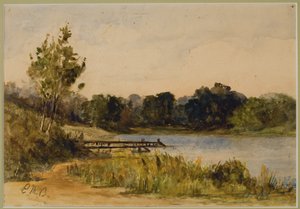 Maisema telakan ja veden kanssa (#37), c. 1880 (akvarelli paperille) tekijältä Edward Mitchell Bannister