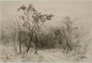 Maisema polulla (#51), c. 1880-luku (hiili paperilla) tekijältä Edward Mitchell Bannister