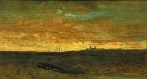 Auringonlaskukohtaus, n. 1875-1885. tekijältä Edward Mitchell Bannister