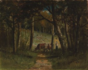 Nimetön (lehmiä polulla metsässä) tekijältä Edward Mitchell Bannister