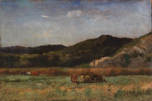 Nimetön (maisema, jossa lehmät laiduntavat, kukkulat) tekijältä Edward Mitchell Bannister