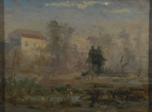 Nimetön (maisema ja talo taustalla) tekijältä Edward Mitchell Bannister