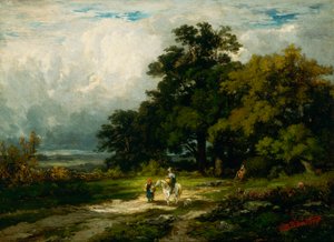 Nimetön (mies hevosen selässä naisen ja koiran kanssa) tekijältä Edward Mitchell Bannister