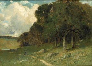 Nimetön (mies polulla, taustalla puita) tekijältä Edward Mitchell Bannister