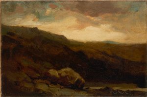 Nimetön (vuoristomaisema, etualalla kallio ja puro) tekijältä Edward Mitchell Bannister