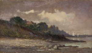 Nimetön (rantaviiva, purjeveneitä ja katto) tekijältä Edward Mitchell Bannister
